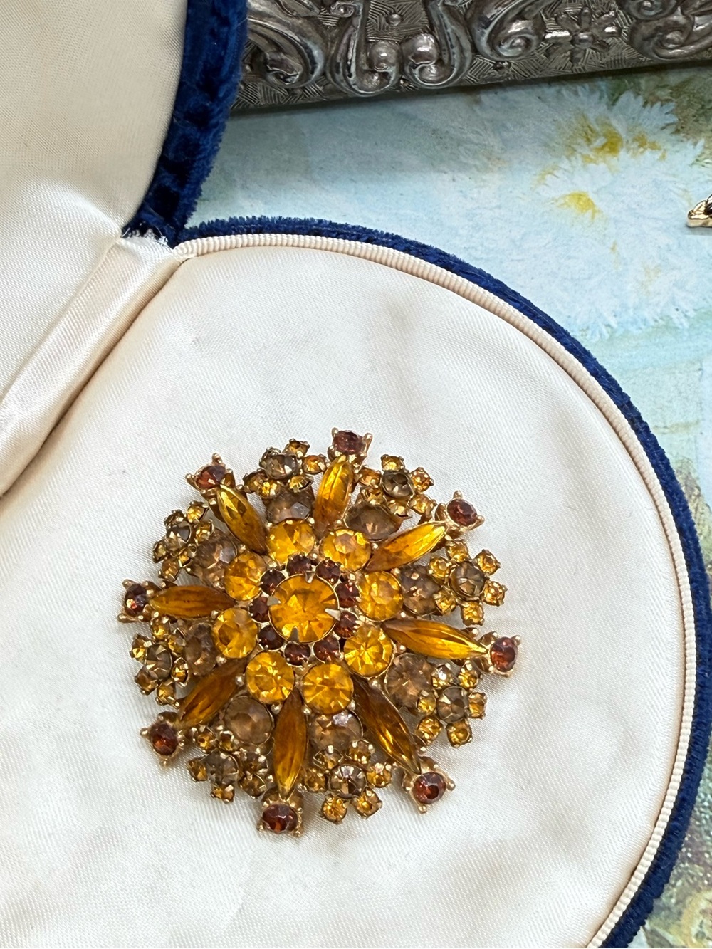 Vintage rhinestone topaz brooch